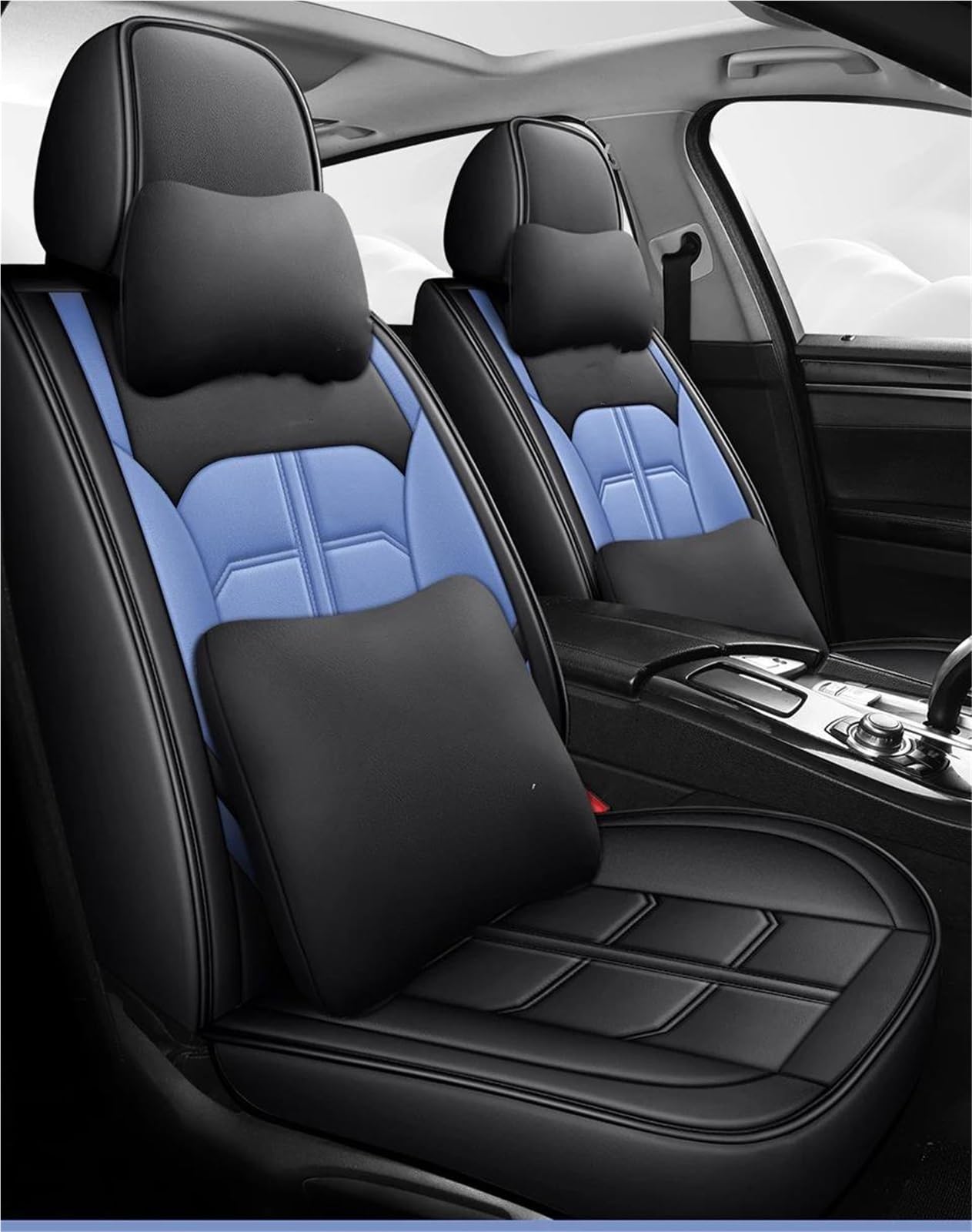 Sitzbezüge Auto Leder Auto Sitz Abdeckung Für A3 8P 8L Für Sportback Q7 2007 Für Q5 A4 B7 Für Avant A6 c5 Sitzbezüge Auto Innen Zubehör Auto-Schonbezüg(Blue+Cushion) von IITA