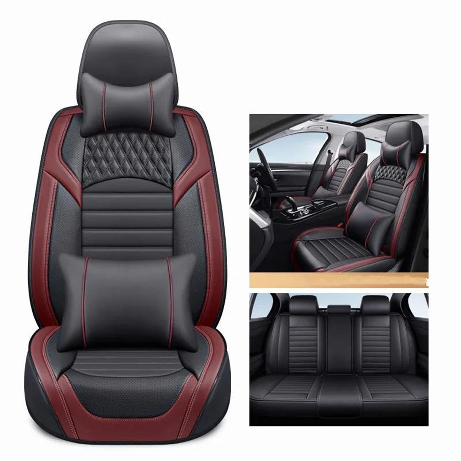 Sitzbezüge Auto Vollständiger Satz Autositzbezüge für Suzuki für Swift für Grand für Vitara für Ignis SX4 Leder Autozubehör Auto-Schonbezüg(Red+Pillow) von IITA