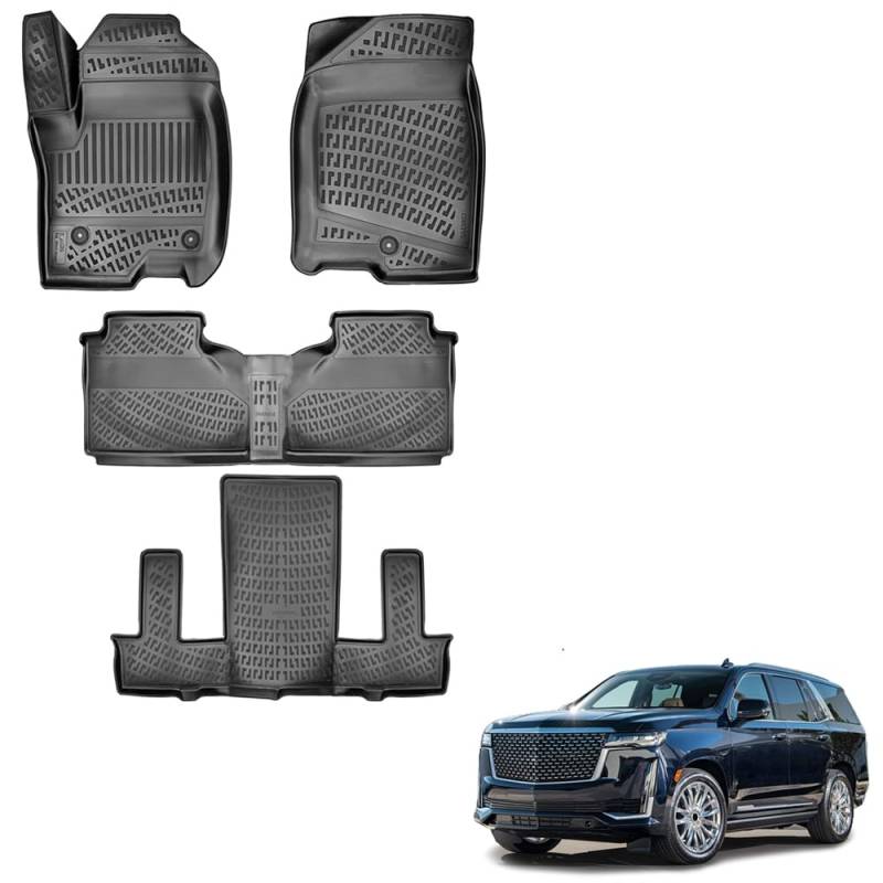 IKC STORE Für Cadillac Escalade ESV Seating 7 2021 2022 2023 Premium 3D Custom Fußmatten Schnitt Gummi Automatten – wasserdicht, geruchsfrei, rutschfeste Bodeneinlage vorne und hinten von IKC STORE