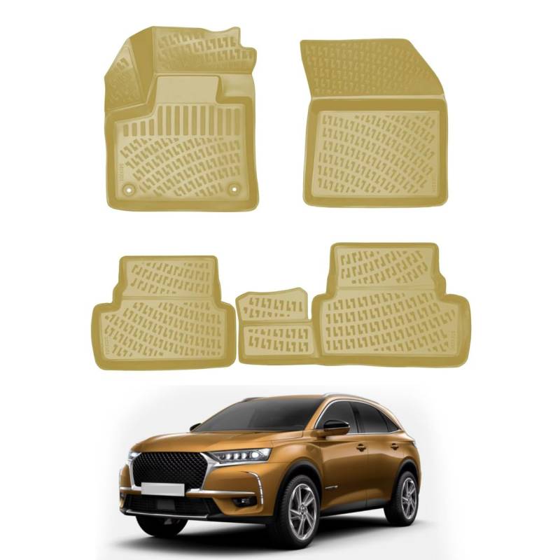 IKC STORE Gummi-Fußmatten für DS 7 Crossback 2018 2019 2020 2021 2022, Premium-3D-maßgeschneidert, wasserdicht, geruchsfrei, rutschfest, vorne und hinten, Beige von IKC STORE