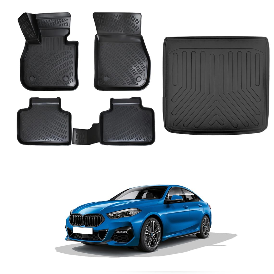 IKC STORE für BMW 2er Gran Coupe F44 2019 2020 2021 2022 2023 3D Full Set Fußmatten Liner Cargo Liner (Oberseite) Kofferraummatte Liner 3D Wasserdicht Schwarz Gummi Farbe von IKC STORE