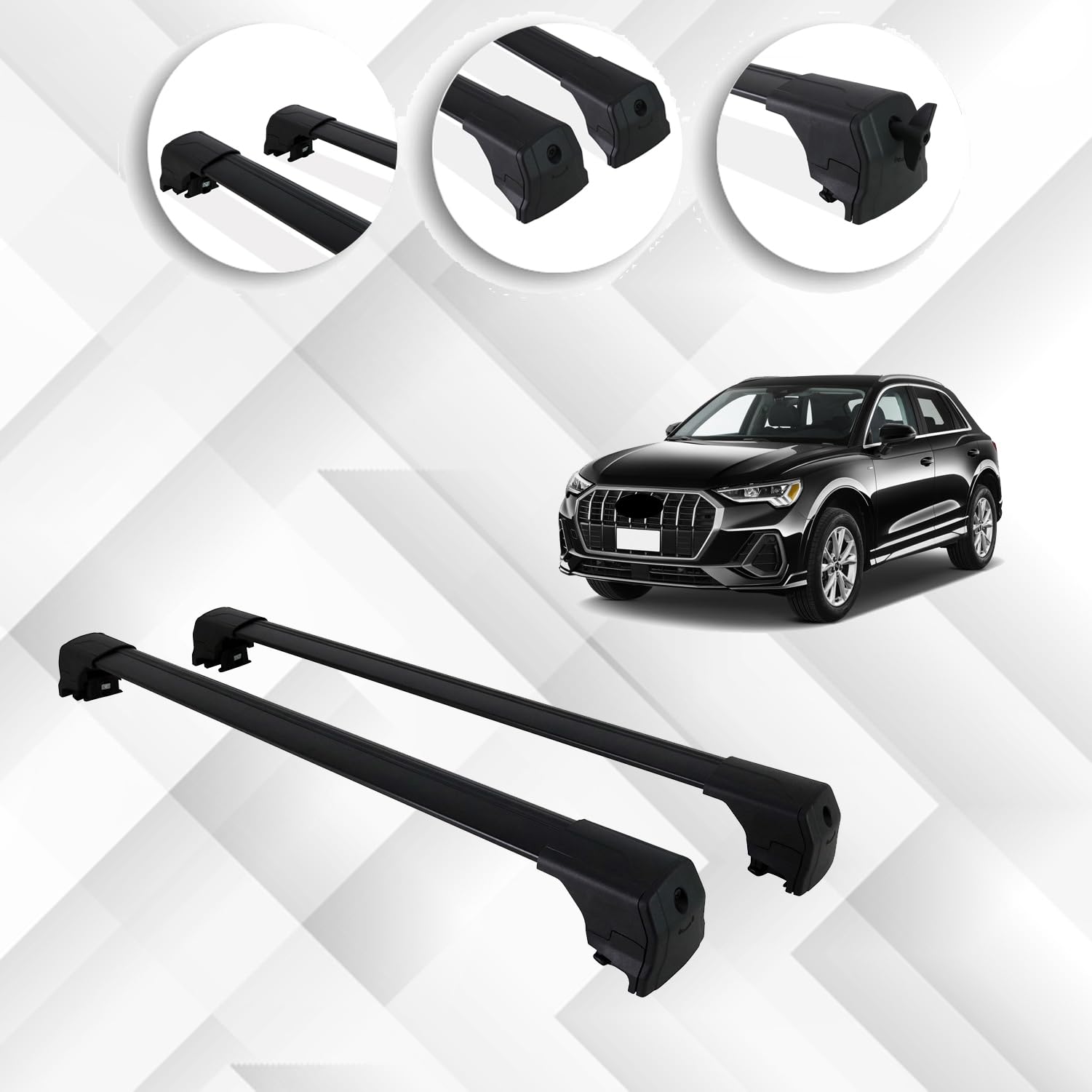 für Audi Q3 2018-2024 Premium Aluminium Dachträger Querträger Gepäckträger Ideal für Camping, Skifahren, Radfahren und Frachttransport Kanu Surfski Snowboard Camping Schwarze Farbe von IKC STORE