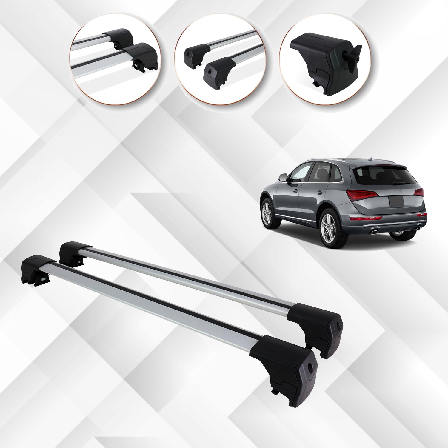 für Audi Q5 2008-2016 Premium Aluminium Dachträger Querträger Gepäckträger Ideal für Camping, Skifahren, Radfahren und Frachttransport Kanu Surfski Snowboard Camping Graue Farbe von IKC STORE