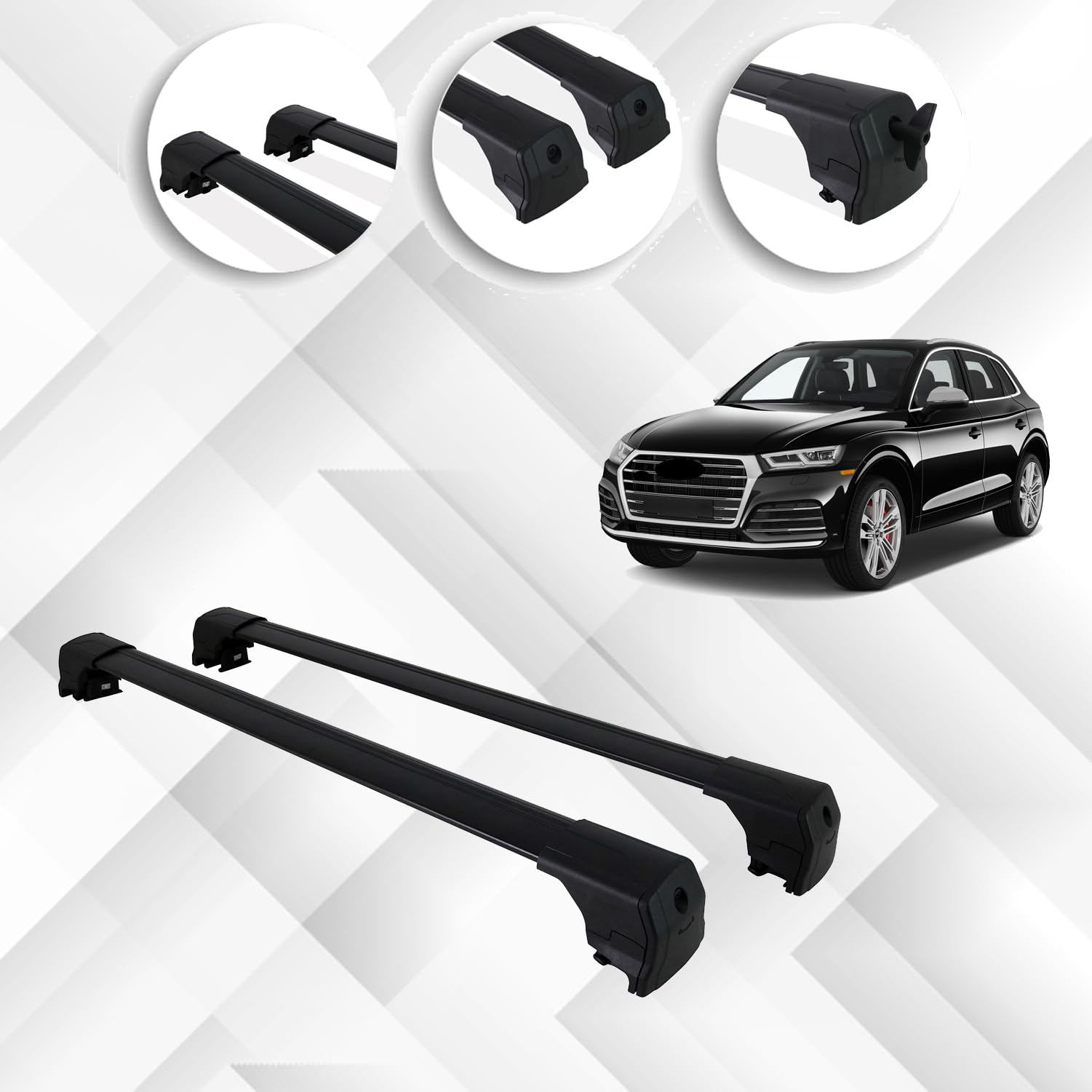 für Audi Q5 2016-2025 Premium Aluminium Dachträger Querträger Gepäckträger Ideal für Camping, Skifahren, Radfahren und Frachttransport Kanu Surfski Snowboard Camping Schwarze Farbe von IKC STORE