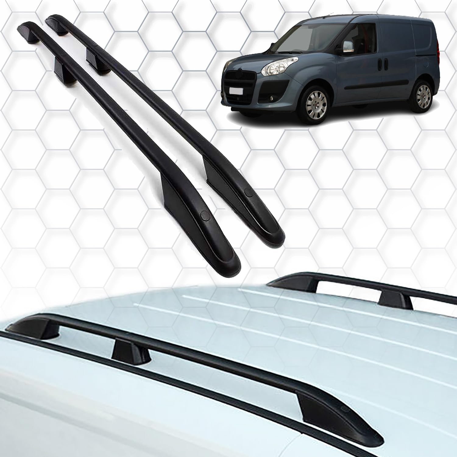 für FIAT Doblo 2 Kurzes Chassis 2010-2021 Custom Fit Dachträger Seitenschienen - 165 LBS Tragfähigkeit, langlebige Aluminiumkonstruktion Schwarze Farbe von IKC STORE