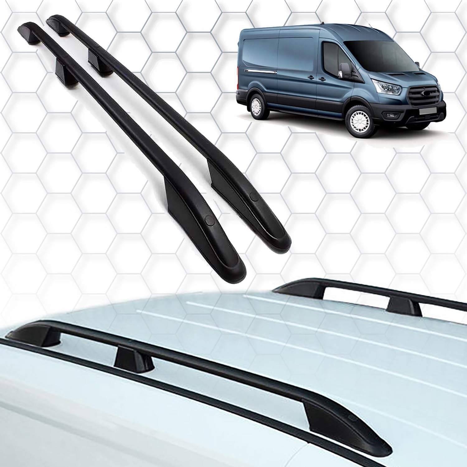 für Ford Transit Kurzes Chassis 2014-2018 Custom Fit Dachträger Seitenschienen - 165 LBS Tragfähigkeit, langlebige Aluminiumkonstruktion Schwarze Farbe von IKC STORE