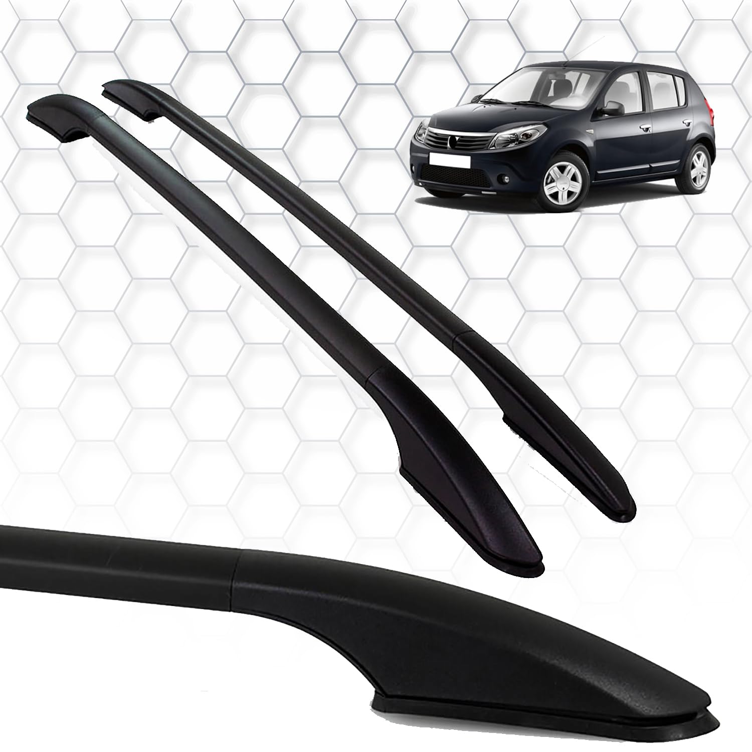 für Renault Dacia Sandero 2007-2012 Custom Fit Dachträger Seitenschienen - 165 LBS Tragfähigkeit, langlebige Aluminiumkonstruktion Schwarze Farbe von IKC STORE