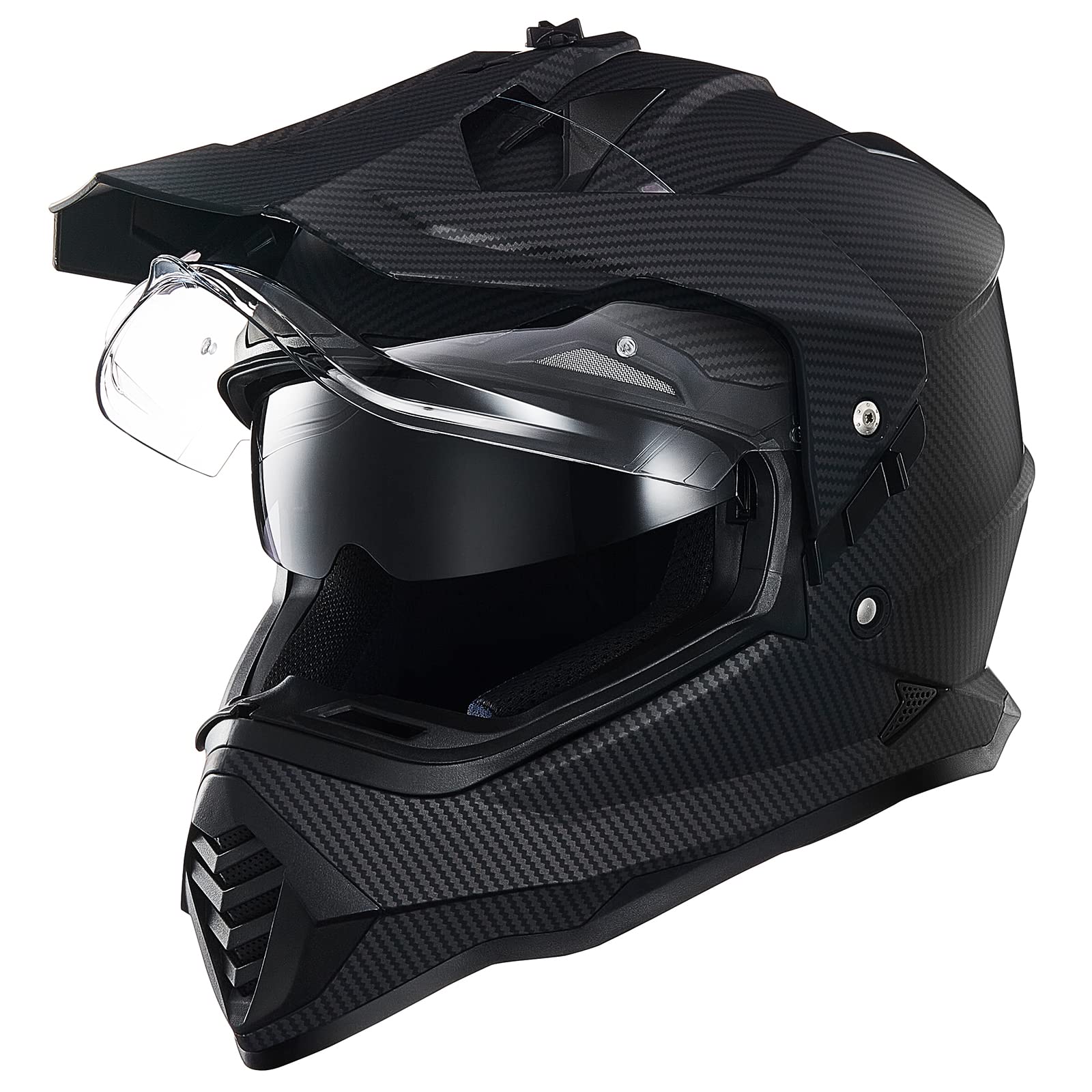 ILM Dual Sport Adventure Motocross Motorradhelm mit Pinlock kompatiblem Sonnenvisier ATV Dirt Bike Off Road Casco ECE Modell-WS902,Carbon, 2XL von ILM