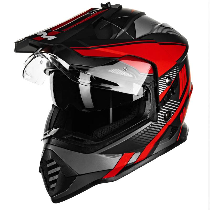 ILM Dual Sport Adventure Motocross Motorradhelm mit Pinlock kompatiblem Sonnenvisier ATV Dirt Bike Off Road Casco ECE Modell-WS902,Rot Schwarz, 2XL von ILM