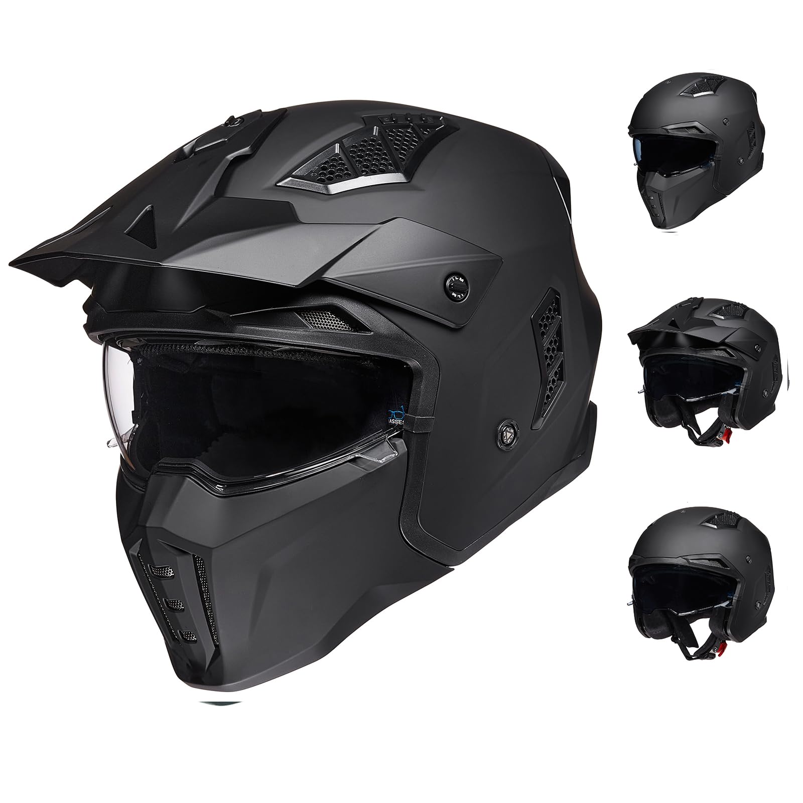 ILM Helm Motorrad Motocross Herren Damen Vintage Retro mit Visier ECE Model Z302,Schwarz Matt, 2XL von ILM