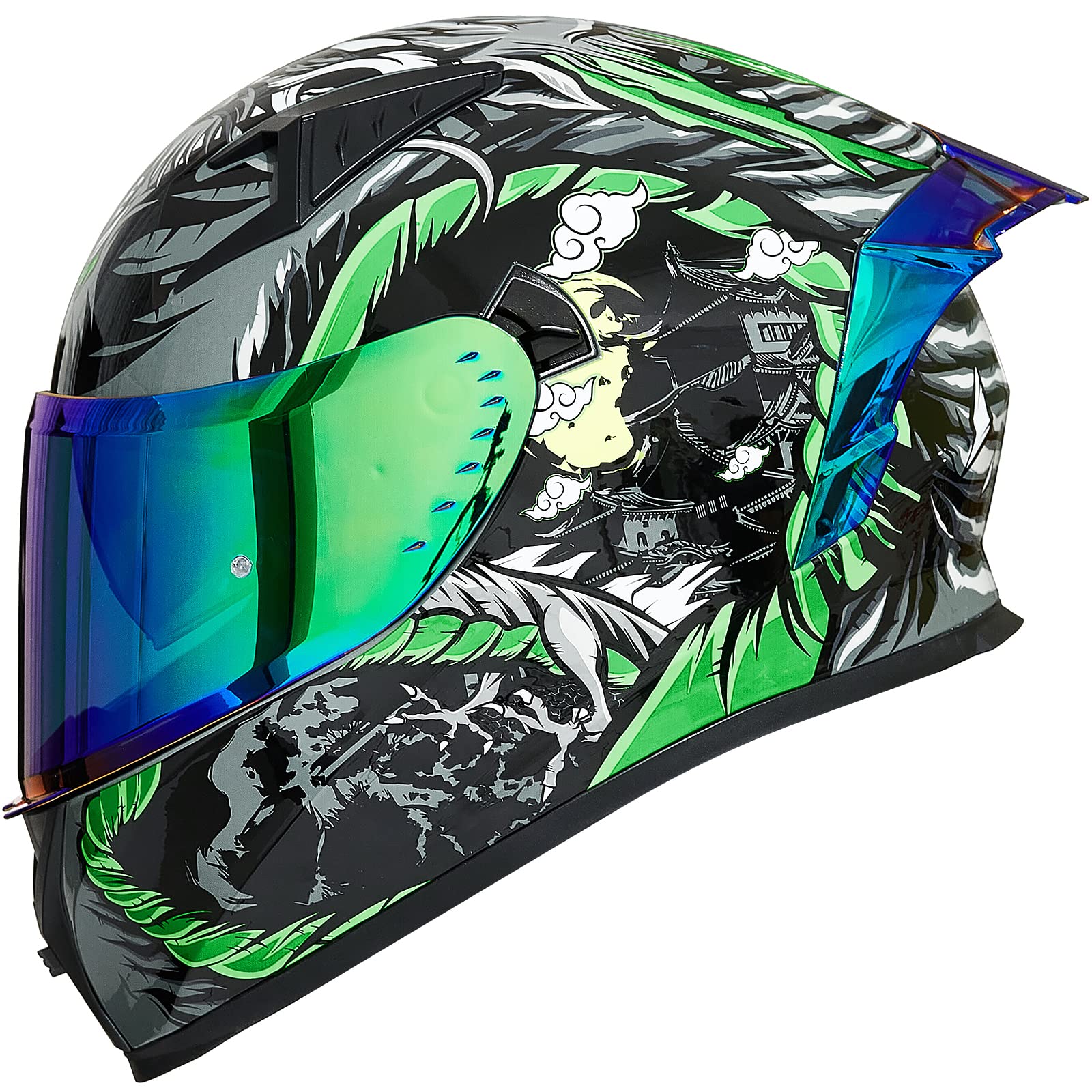 ILM Motorradhelm Integralhelm Herren Damen-Motorcycle Helmet mit 2 Visieren Pinlock-kompatiblen klaren und getönten-Street Bike Motocross Casco DOT&ECE Modell Z501, Legend Green, L von ILM