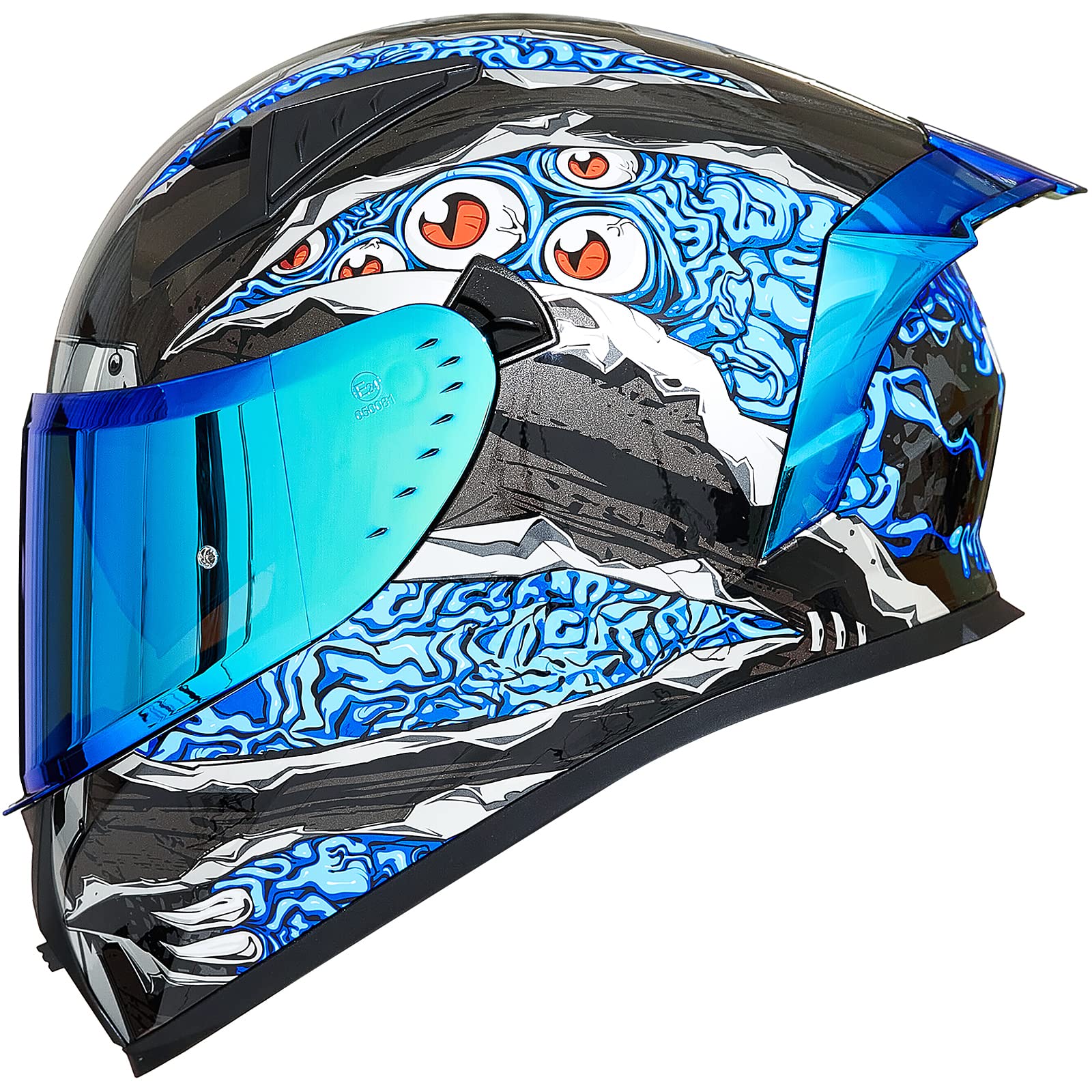 ILM Motorradhelm Integralhelm Herren Damen-Motorcycle Helmet mit 2 Visieren Pinlock-kompatiblen klaren und getönten-Street Bike Motocross Casco DOT&ECE Modell Z501, Manta Blue, L von ILM