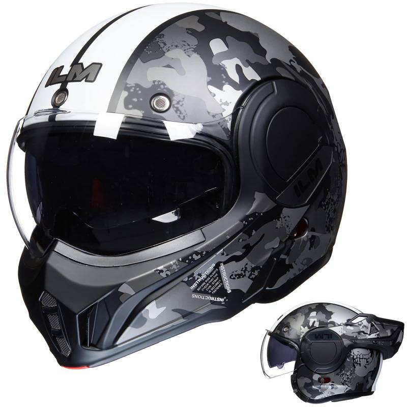 ILM Motorradhelm Integralhelm Klapphelm Fullface Helm Herren Damen ATV UTV mit 180° Umkehrbarer Kinnschutz ECE Model-B707,Camouflage, 2XL von ILM