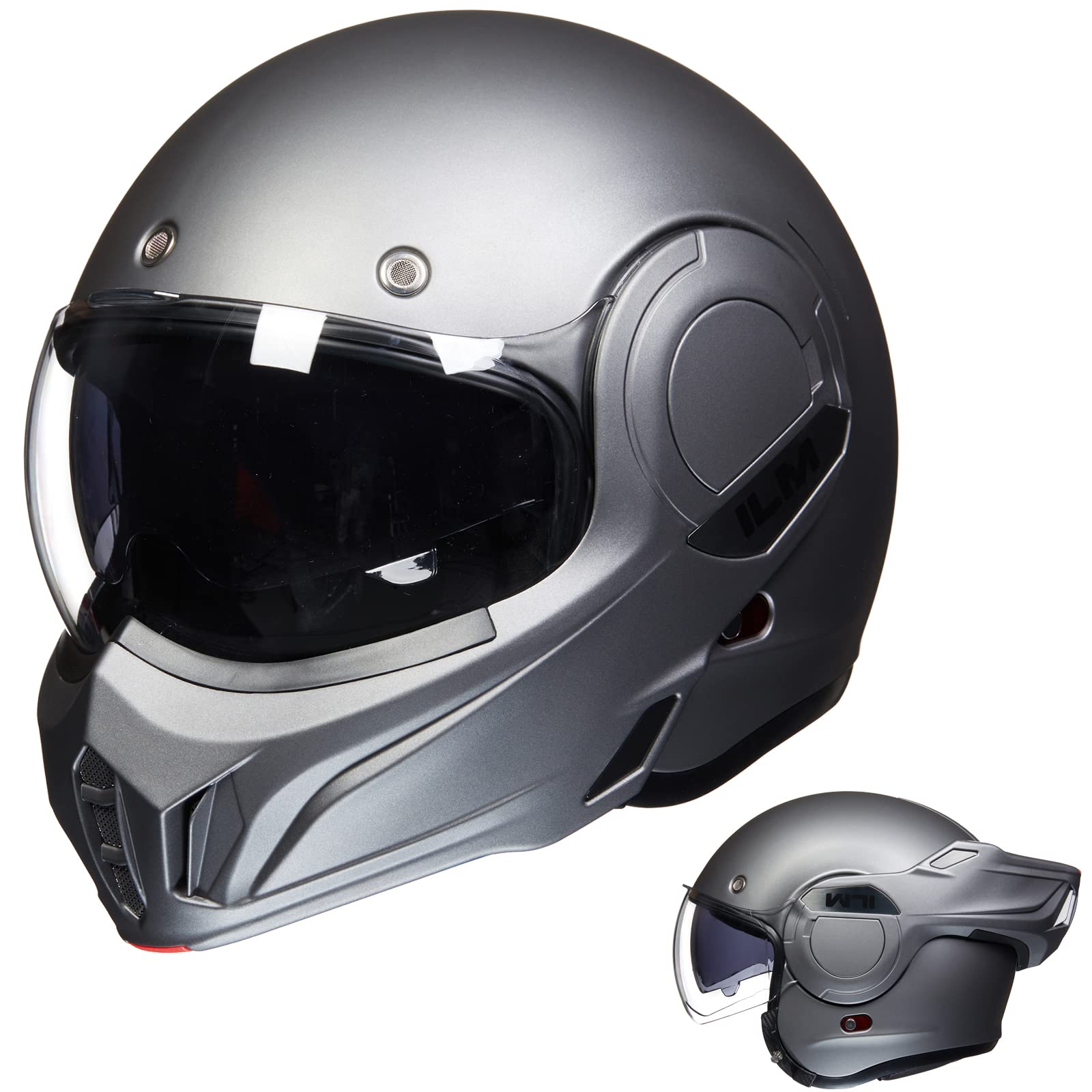 ILM Motorradhelm Integralhelm Klapphelm Fullface Helm Herren Damen ATV UTV mit 180° Umkehrbarer Kinnschutz ECE Model-B707,Mattes Grau, XL von ILM