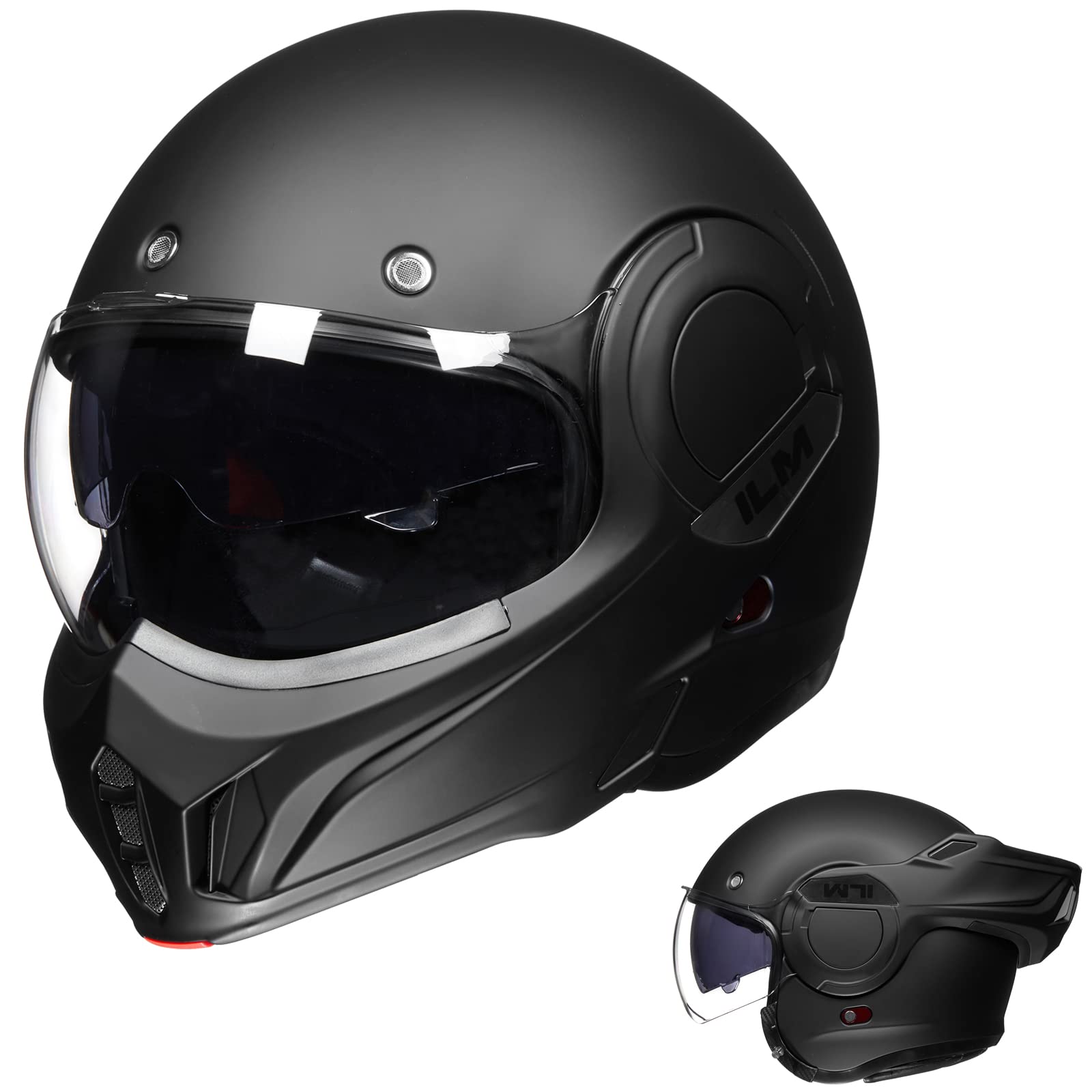 ILM Motorradhelm Integralhelm Klapphelm Fullface Helm Herren Damen ATV UTV mit 180° Umkehrbarer Kinnschutz ECE Model-B707,Schwarz Matt, 2XL von ILM