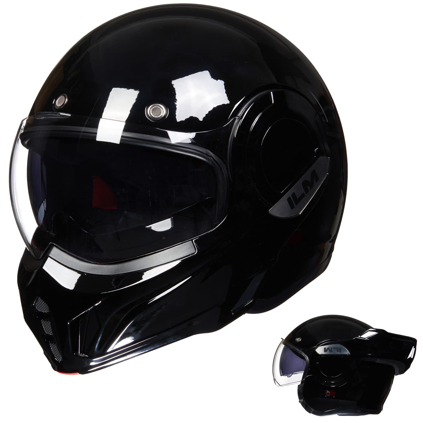 ILM Motorradhelm Integralhelm Klapphelm Fullface Helm Herren Damen ATV UTV mit 180° Umkehrbarer Kinnschutz ECE Model-B707,Schwarzer Glanz, 2XL von ILM