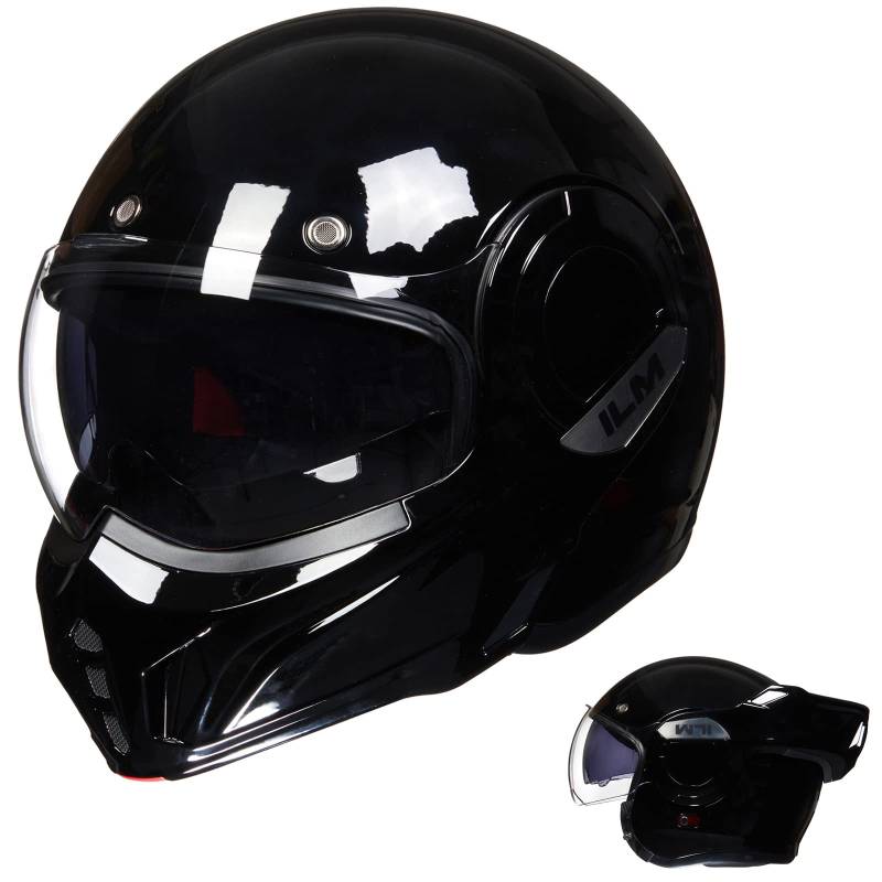 ILM Motorradhelm Integralhelm Klapphelm Fullface Helm Herren Damen ATV UTV mit 180° Umkehrbarer Kinnschutz ECE Model-B707,Schwarzer Glanz, L von ILM