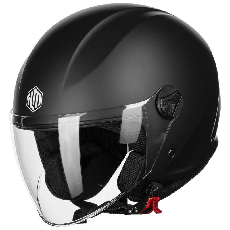 ILM Motorradhelm Retro Herren Damen-Jethelm Helm Motorrad Männer Frauen ECE2206 Modell 506,Mattes Schwarz,L von ILM