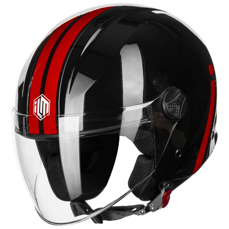 ILM Motorradhelm Retro Herren Damen-Jethelm Helm Motorrad Männer Frauen ECE2206 Modell WT506,Schwarz Rot,M von ILM