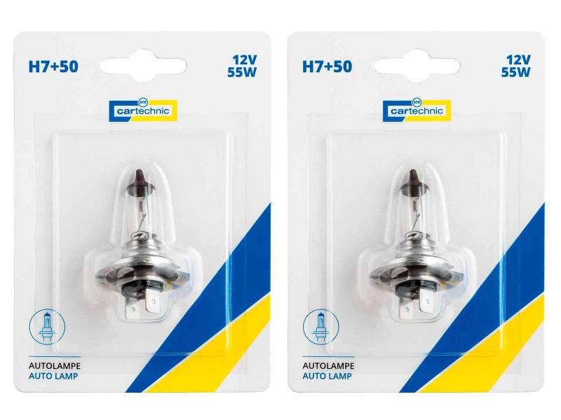 2x cartechnic H7 +50% 12V 55W PX26d Halogen Glühbirnen Scheinwerferlampen Blisterverpackung von ILODA