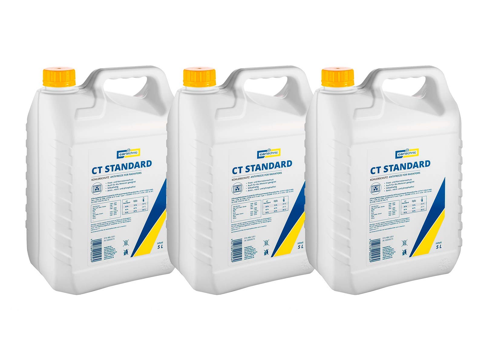 3x Cartechnic 5 Liter Kühlerfrostschutz Anti-Freeze Gelb Yellow CT Standard Kühlflüssigkeit Frostschutz von ILODA