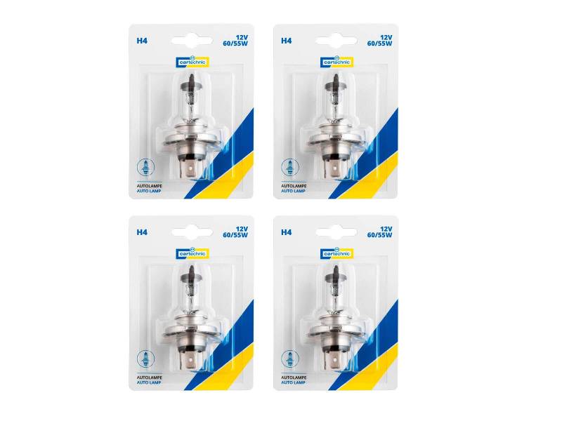 4x cartechnic H4 12V 60/55W P43t-38 Halogen Glühbirnen Lampen Scheinwerferlampen Blisterverpackung von ILODA