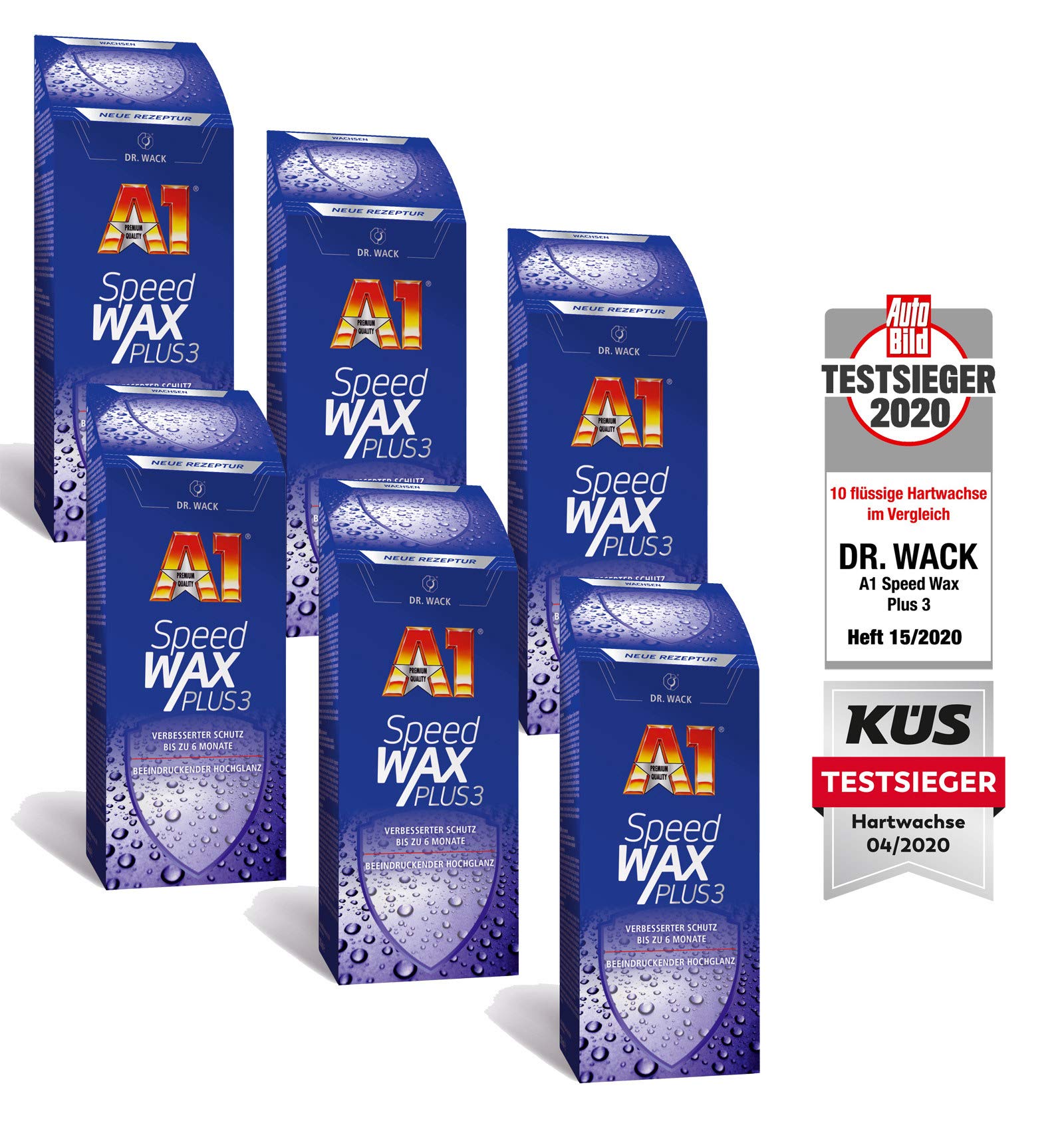 ILODA 6X 250ml Dr. Wack A1 Speed Wax Plus 3, Auto-Hartwachs, Auto-Wachs, Lackschutz, Lackversiegelung, Carnauba-Wachs mit extrem langanhaltenden Wasser-Abperl-Effekt für alle Lacke von ILODA