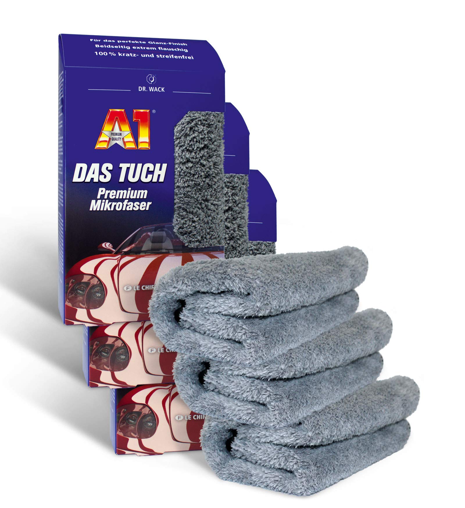 ILODA 3X Dr. Wack A1 DAS Tuch - Premium Mikrofaser, Mikrofasertuch für Autopflege, Profi Microfasertuch Auto, Mikrofasertücher für Autolack für EIN kratzfreies Polieren von ILODA