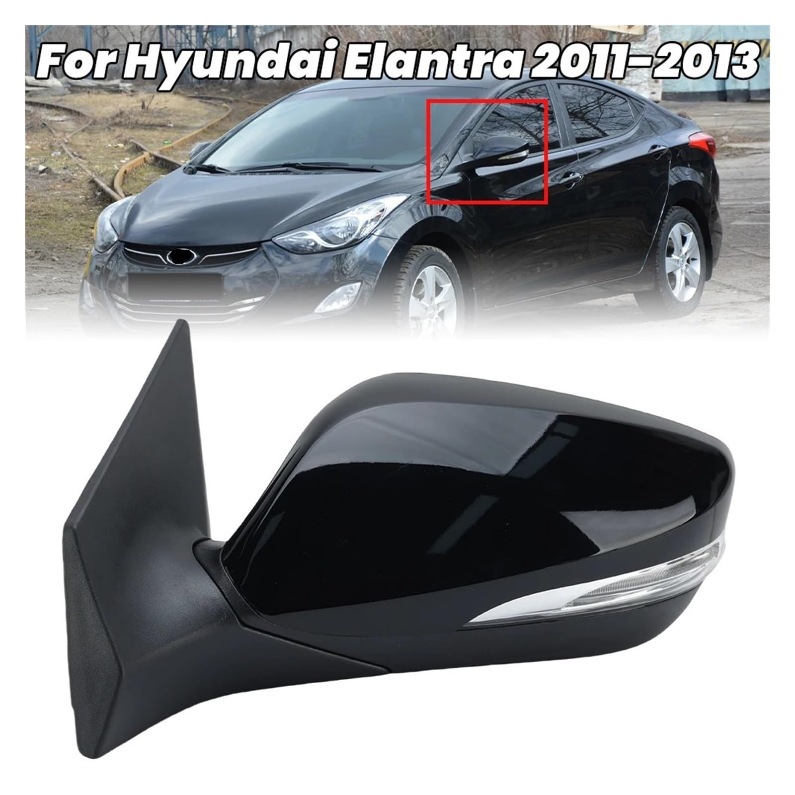 ILQNZCNM 6-poliger Türrückspiegel, kompatibel mit Hyundai Elantra 2011 2012 2013, schwarzer beheizbarer Seitenflügelrückspiegel, Autozubehör(1 pair) von ILQNZCNM