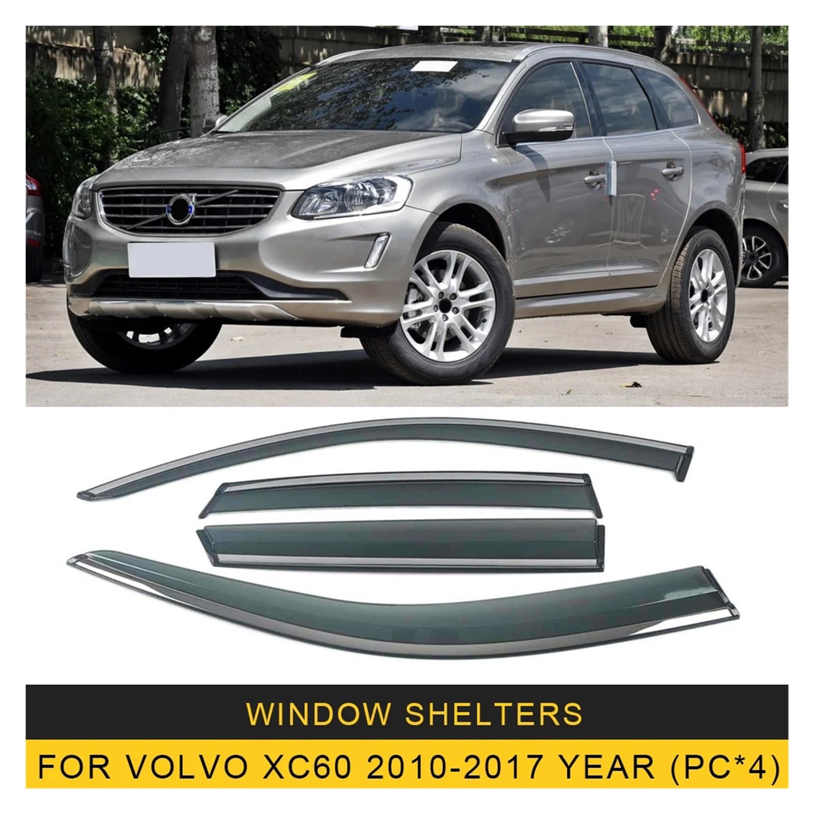 ILQNZCNM Autofenster-Sonnenschutz, Regenschutz, kompatibel mit Volvo XC60 V60 2010–2019, Schild, Markisen, Unterschlupf, Schutzabdeckung, Zierrahmen, Aufkleber(for XC60 10-17) von ILQNZCNM