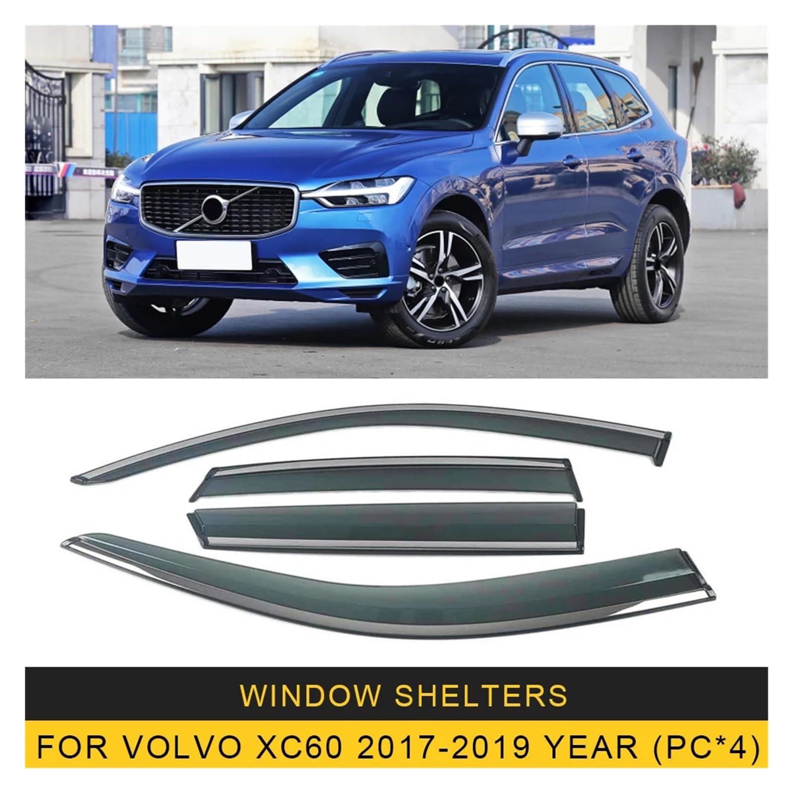 ILQNZCNM Autofenster-Sonnenschutz, Regenschutz, kompatibel mit Volvo XC60 V60 2010–2019, Schild, Markisen, Unterschlupf, Schutzabdeckung, Zierrahmen, Aufkleber(for XC60 17-19) von ILQNZCNM