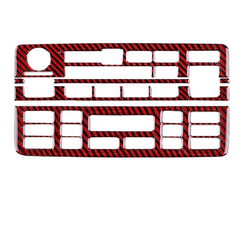 ILQNZCNM Kohlefaser kompatibel for BMW E46 1998–2006, Auto-Mittelkonsolen-Panel, AC, CD-Knopf, Rahmen, Verkleidung, Abdeckung, Aufkleber, Auto-Zubehör(Black Red E) von ILQNZCNM