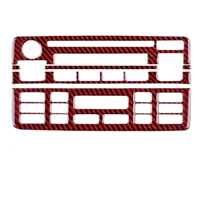 ILQNZCNM Kohlefaser kompatibel for BMW E46 1998–2006, Auto-Mittelkonsolen-Panel, AC, CD-Knopf, Rahmen, Verkleidung, Abdeckung, Aufkleber, Auto-Zubehör(Black Red F) von ILQNZCNM