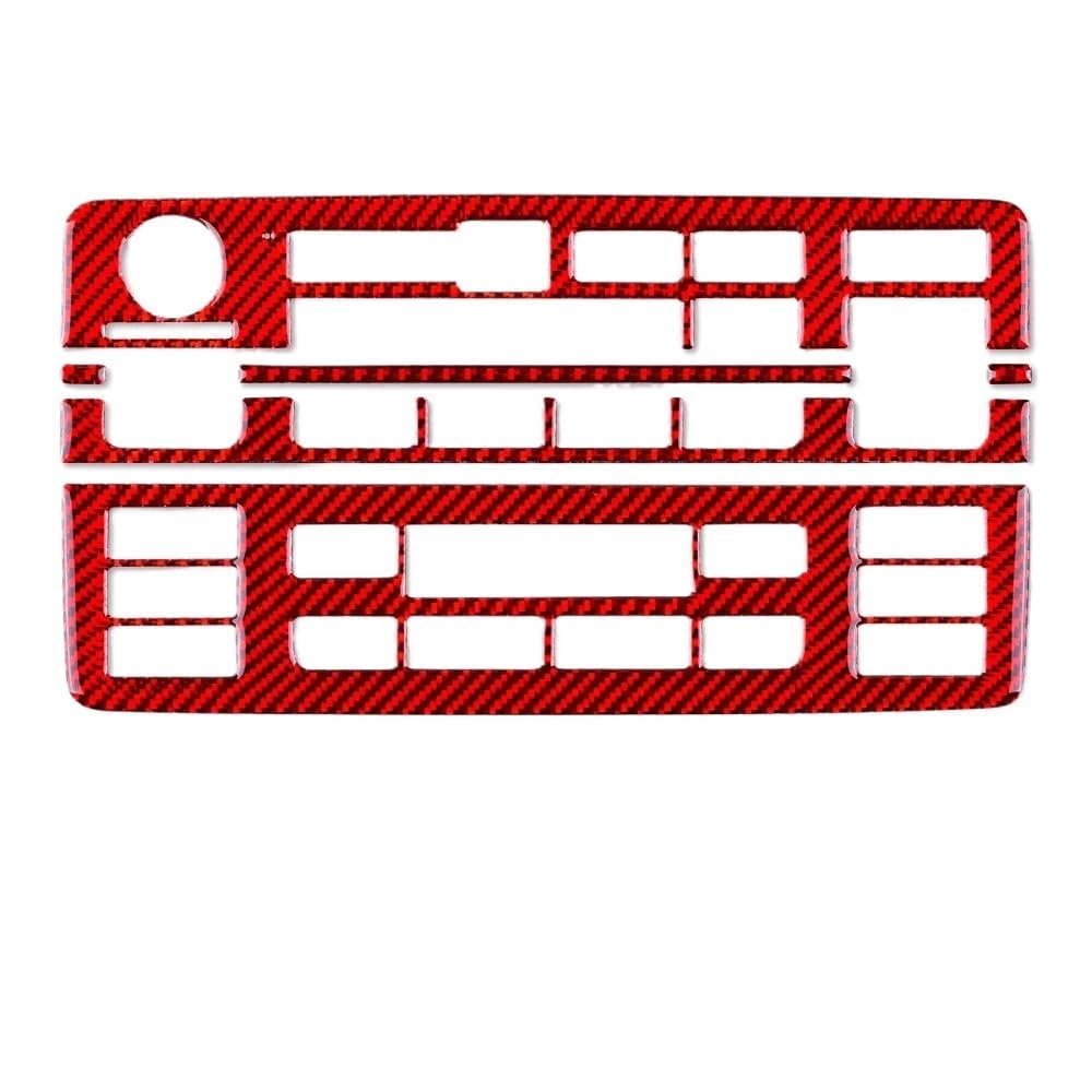 ILQNZCNM Kohlefaser kompatibel for BMW E46 1998–2006, Auto-Mittelkonsolen-Panel, AC, CD-Knopf, Rahmen, Verkleidung, Abdeckung, Aufkleber, Auto-Zubehör(Red B) von ILQNZCNM