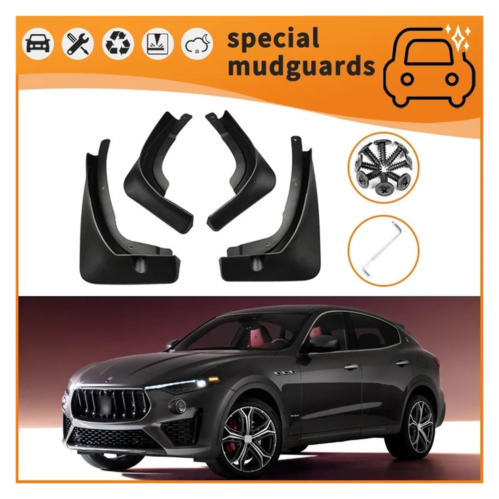 ILQNZCNM Kompatibel for Maserati-Levante-Modelle 2018–2023, Kotflügel, Kotflügel, Schmutzfänger, Verbreiterungen vorne und hinten, Spritzschutz, Abdeckung, Autozubehör von ILQNZCNM