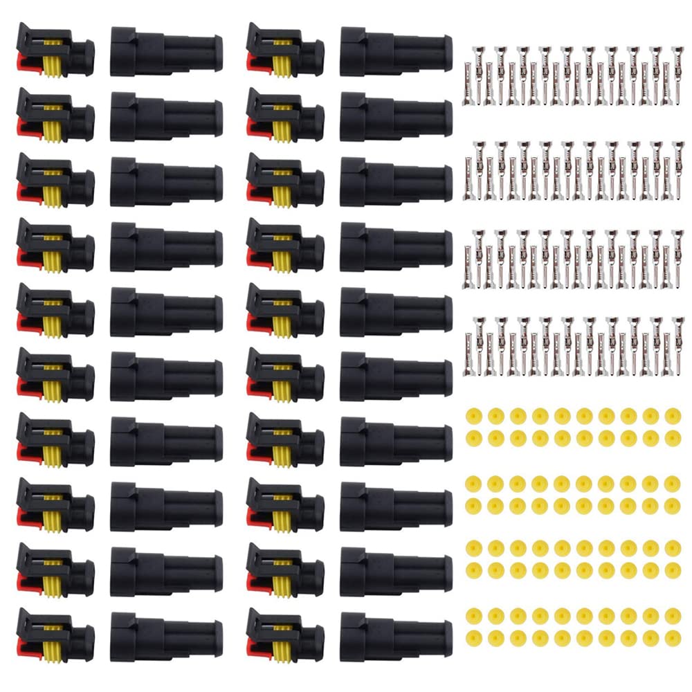 IMAGINE 20tlg 2 polig Stecker Steckverbinder Wasserdicht, Steckdose Set für KFZ, Auto Elektrischer Anschluss Stecker (2 Polig Gelbes Siegel) von IMAGINE