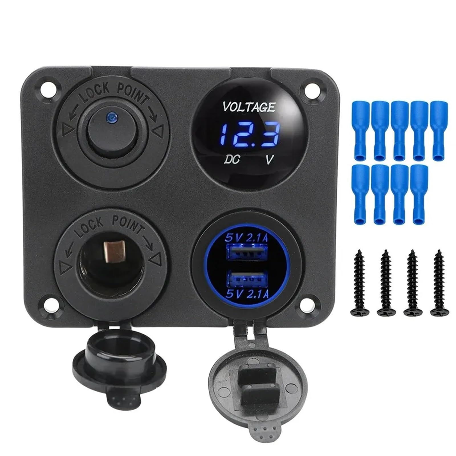 Schaltrelais Dual USB Ladegerät EIN/AUS Schalter 4,2 A Voltmeter 12V Innen Teile 4 In 1 Auto Ladegerät for Boot Marine RV Lkw Camper Fahrzeuge(Blue) von IMASHNA