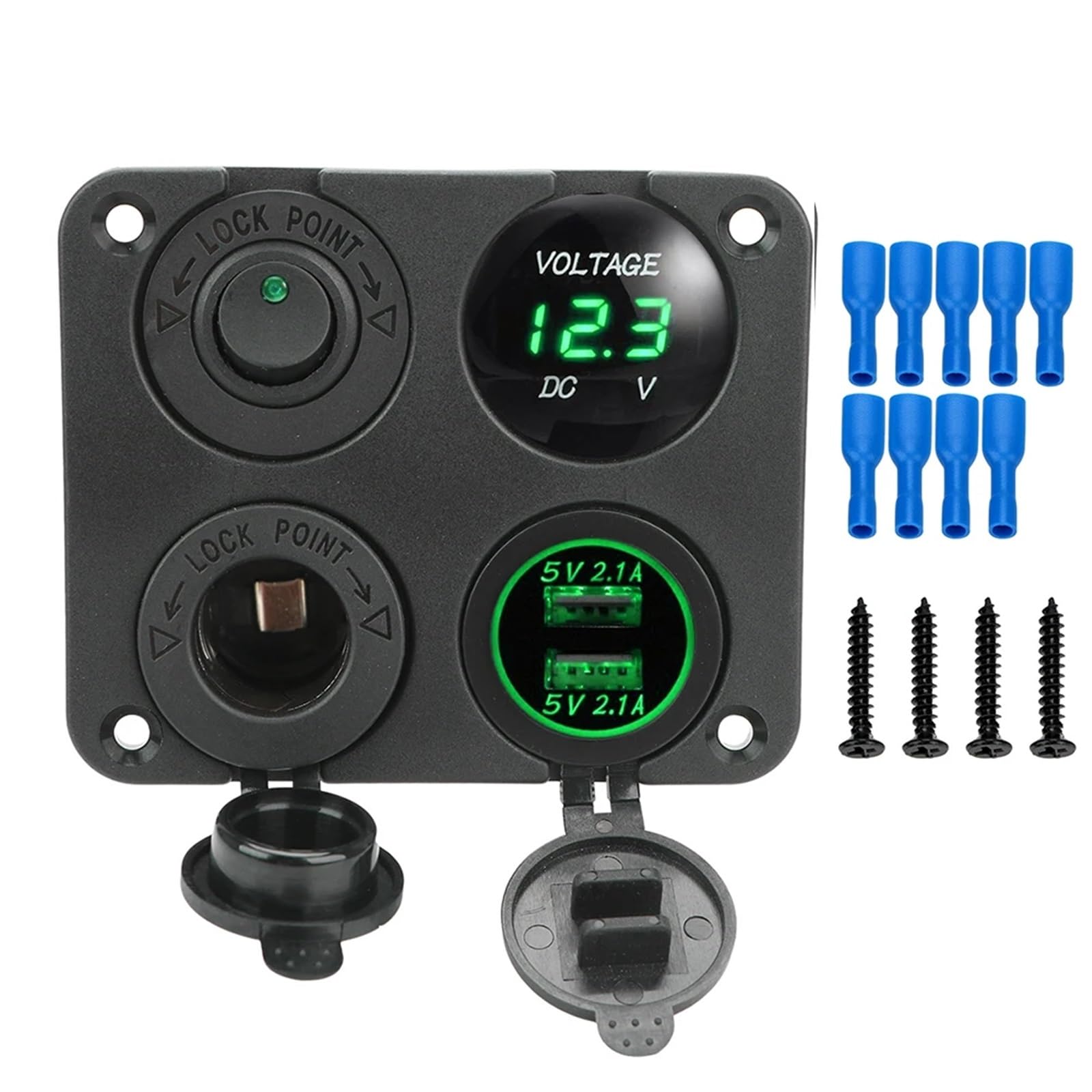 Schaltrelais Dual USB Ladegerät EIN/AUS Schalter 4,2 A Voltmeter 12V Innen Teile 4 In 1 Auto Ladegerät for Boot Marine RV Lkw Camper Fahrzeuge(Green) von IMASHNA