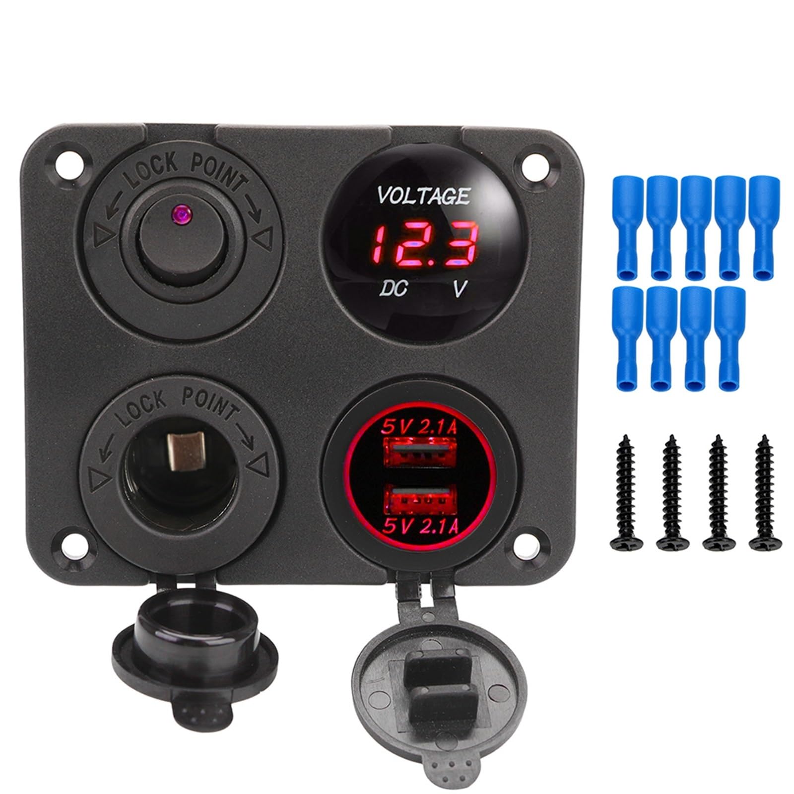 Schaltrelais Dual USB Ladegerät EIN/AUS Schalter 4,2 A Voltmeter 12V Innen Teile 4 In 1 Auto Ladegerät for Boot Marine RV Lkw Camper Fahrzeuge(Red) von IMASHNA