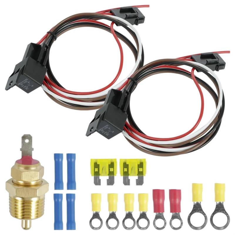 Schaltrelais Duales Relais-Kit for elektrische Lüfter mit Thermostat-Sensorschalter, sicherer Thermostat-Satz for elektrische Kühlerlüfter, Verkabelungssätze for Kühllüfter von IMASHNA