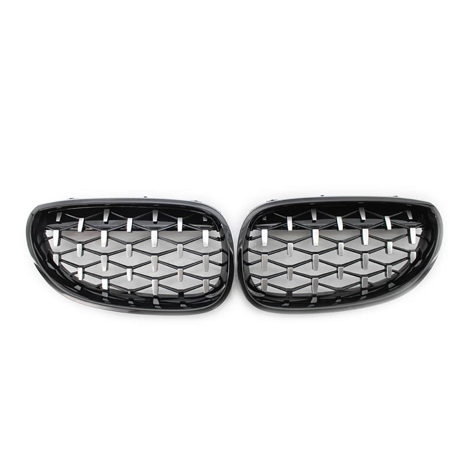 Auto Kühlergrill Auto-Renngrill Für E60 E61 5er-Serie 2003 2004 2005 2006 2007 2008 2009 Diamant-Nierengrill Im Meteor-Stil Chrom-Zubehör Auto Frontgrill(Black sliver) von IMAWUHM