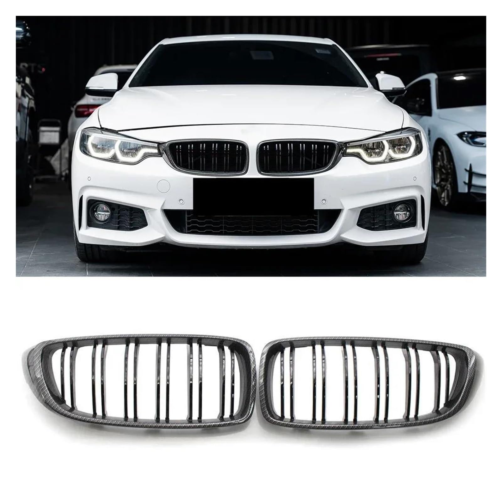 Kühlergrill Für F32 F33 F36 F80 F82 2013-2020 Für Cabriolet Coupe 425i 430i 440i 435i Front Niere Kühlergrill Lamellen M4 Stil Grill Glänzend Schwarz Kühler(Carbon Look) von IMAWUHM