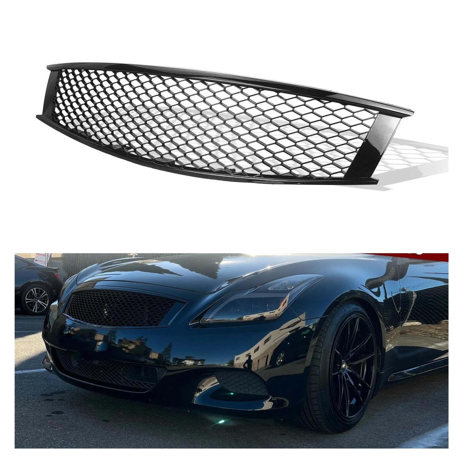 Kühlergrill Für Infiniti G G37 Q60 2 Tür 2008-2013 Auto Frontgrill Wabenstil Schwarz Obere Stoßstange Haube Mesh Ersatz Kühler(Glossy Black) von IMAWUHM