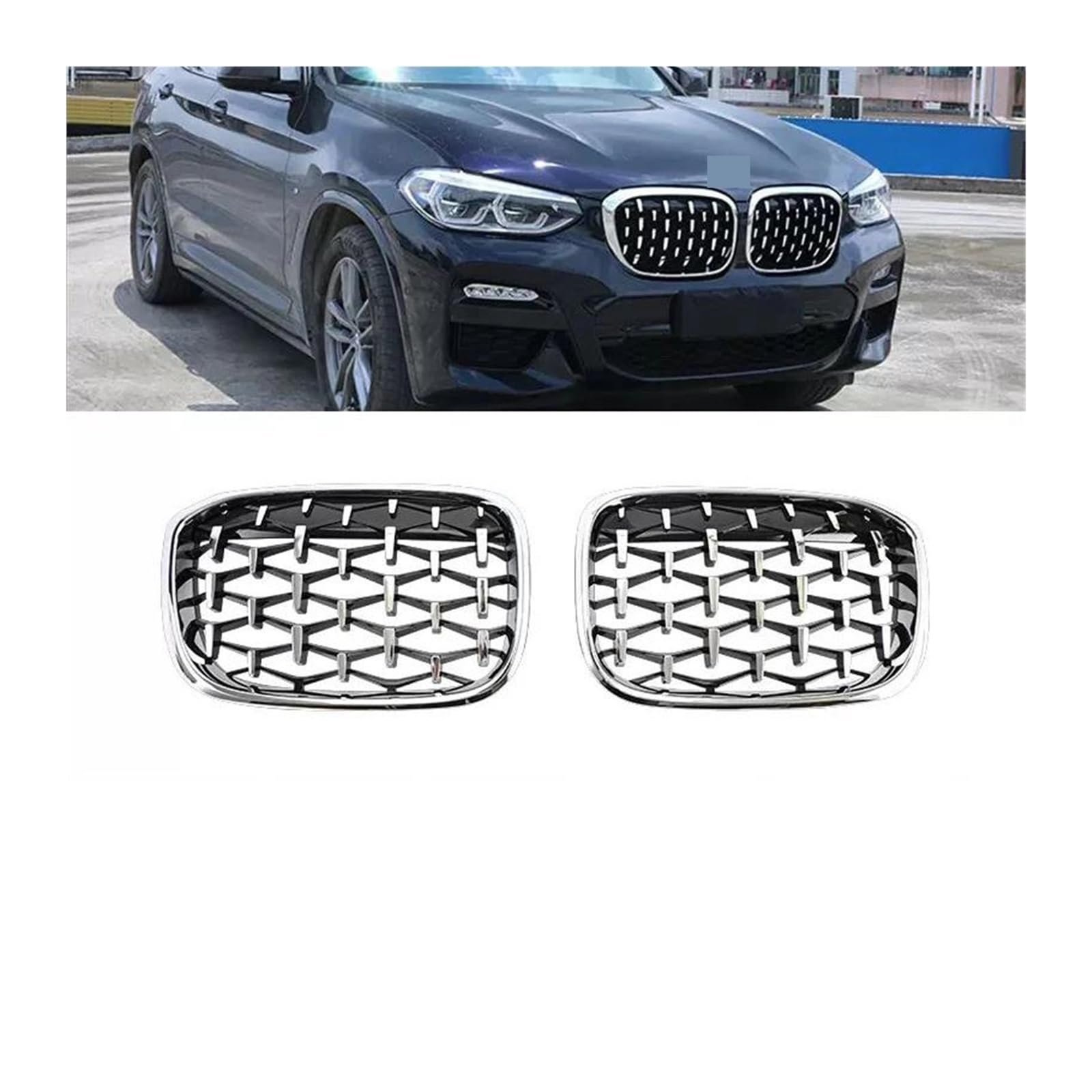 Kühlergrill Für X3 G01 X4 G02 2019 2020 2021 Auto-Tuning Front Nieren Grills Grille Glanz Schwarz Kühler(18-21 Silver Diamond) von IMAWUHM