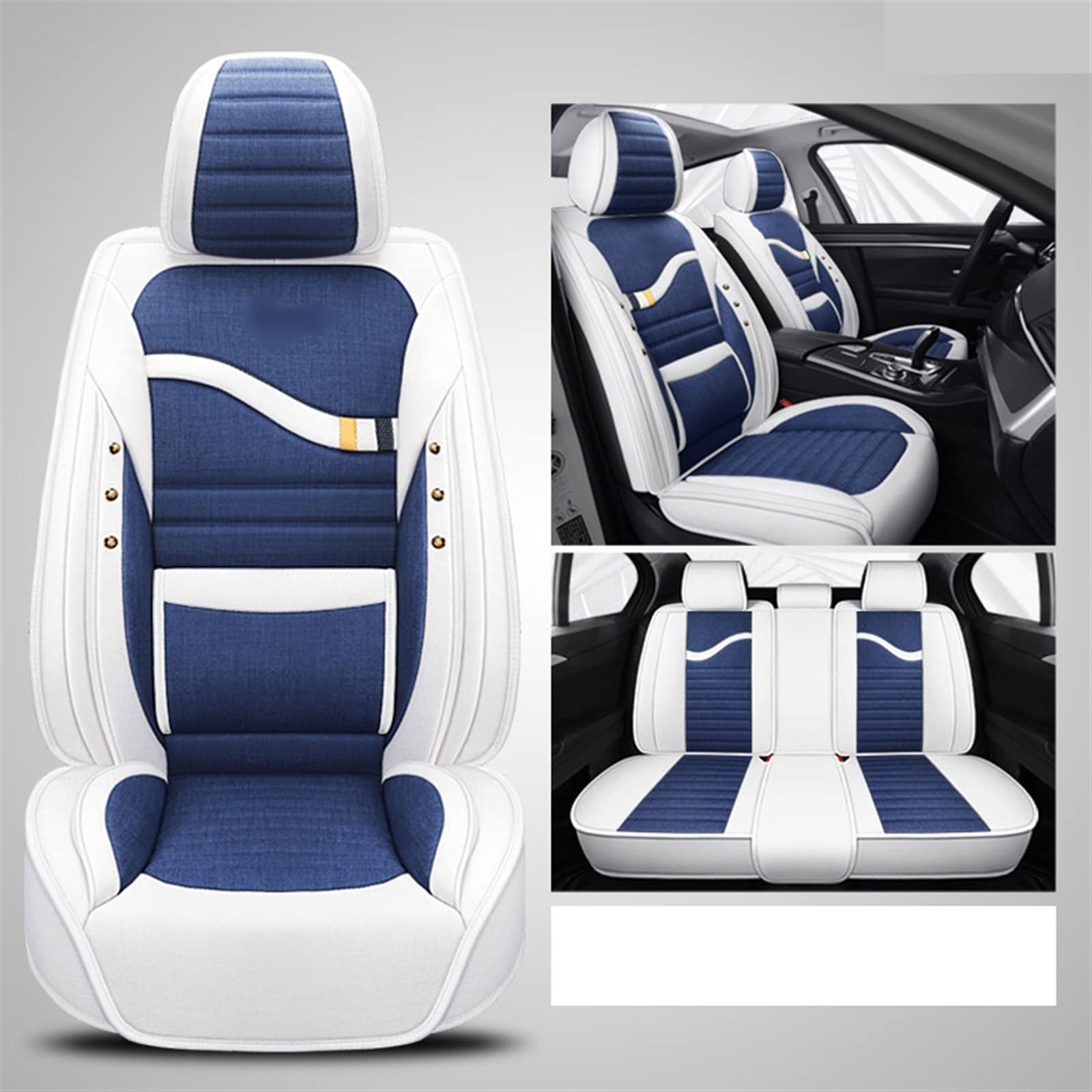 Auto-Flachs-Sitzbezüge Für Sitz Für Leon Mk2 Für Ibiza Für Ateca Für Arona Für Altea XL Vorne + Hinten 5 Sitz Auto Sitzbezüge (Farbe : Blau) von IMLAM
