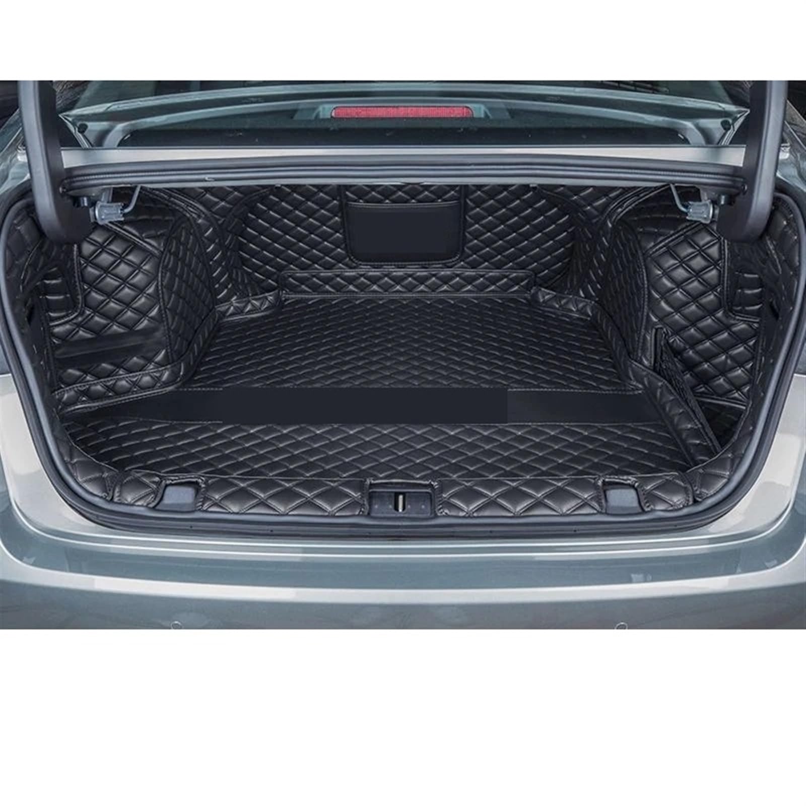 Auto Kofferraummatte Für Chery Für Arrizo 8 2023 2024 Stamm Matten Leder Langlebige Cargo-Liner Boot Teppiche Innen Abdeckung Auto Zubehör Kofferraumwanne(Black Full Set) von IMMLSX