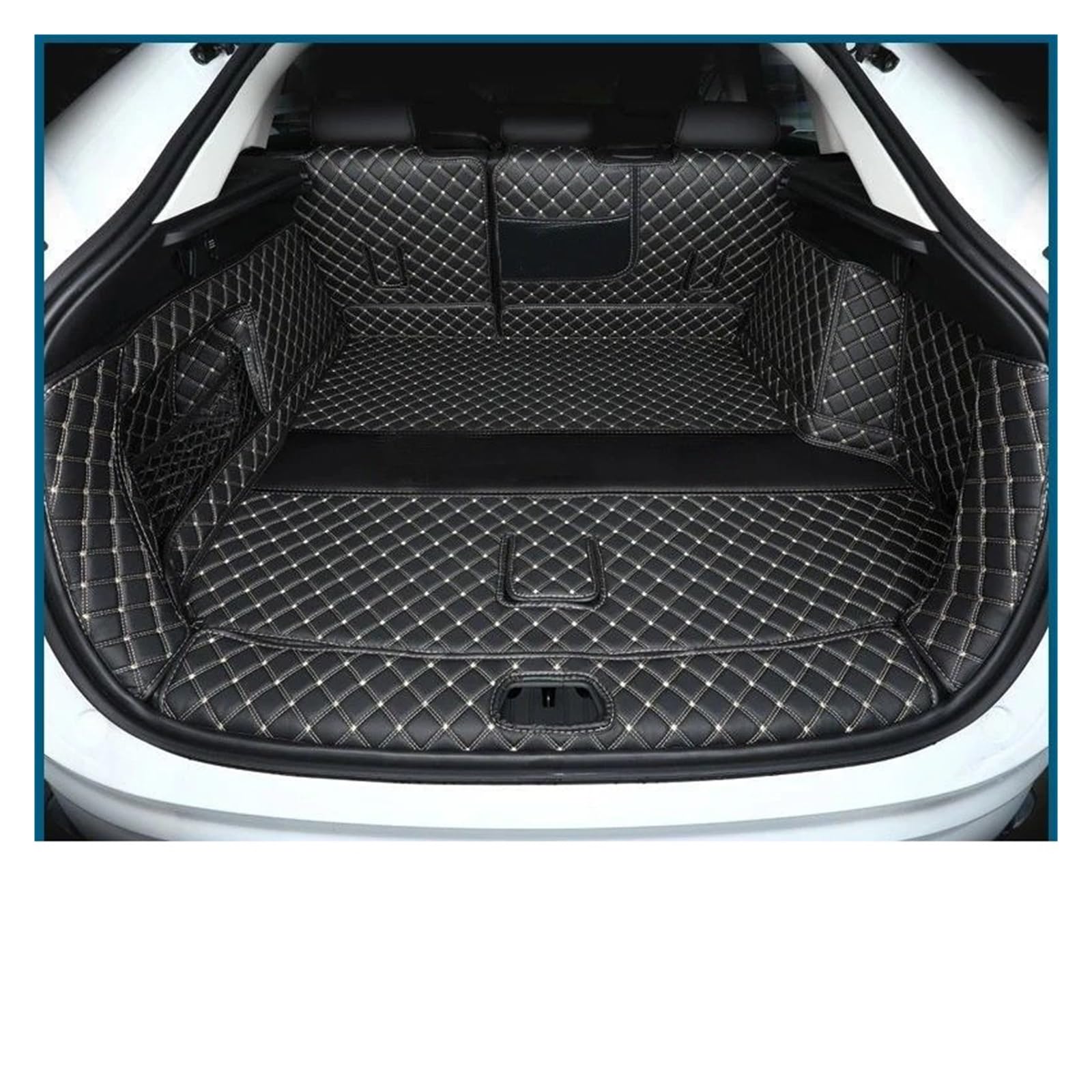 Auto Kofferraummatte Für Geely Für Tugella 2019-2024 Auto Styling Leder Kofferraum Matte Hinten Liner Fracht Vorhanden Wasserdicht Teppich Schutz Pad Auto Zubehör Kofferraumwanne(Full Black White) von IMMLSX