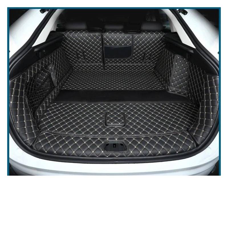 Auto Kofferraummatte Für Geely Für Tugella 2019-2024 Auto Styling Leder Kofferraum Matte Hinten Liner Fracht Vorhanden Wasserdicht Teppich Schutz Pad Auto Zubehör Kofferraumwanne(Full Black White) von IMMLSX