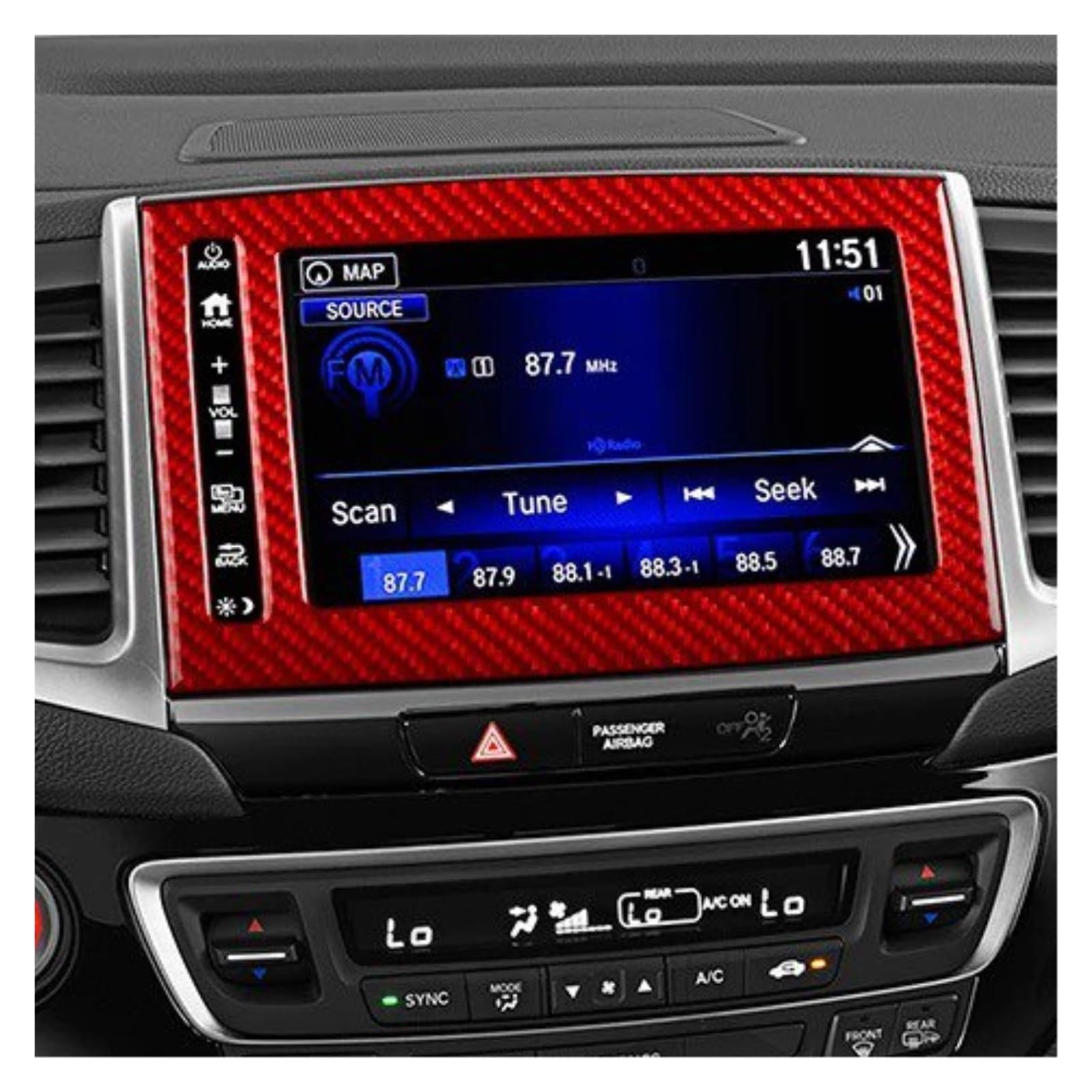 PanelMittelkonsole Für Ridgeline 2017-2020 Carbon Fiber Center Navigation Display Panel Abdeckung Auto Innen Zubehör Dekorative Aufkleber Innenraum Abdeckung Trim(2 red) von IMMLSX