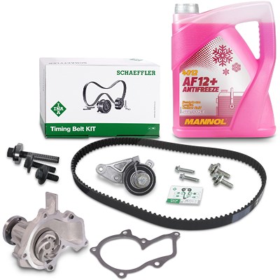 Schaeffler Ina Zahnriemensatz + Wasserpumpe + 5l Kühlerfrostschutz für Ford, Mazda, Volvo von Schaeffler INA